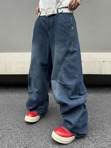DFGIGT Men's Irregular Sutures Y2k Hip Hop Baggy Jeans Wide Leg Denim Pants Casual Loose Fit Trousers Streetwear thumbnail 3