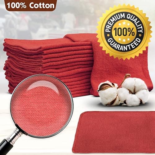 Nabob Wipers Auto Mechanic Shop Towels 100 Pack Bulk Rags 100% Cotton Commercial Grade Shop Rags Size 14"x14" (100 Pack, Red) thumbnail 5