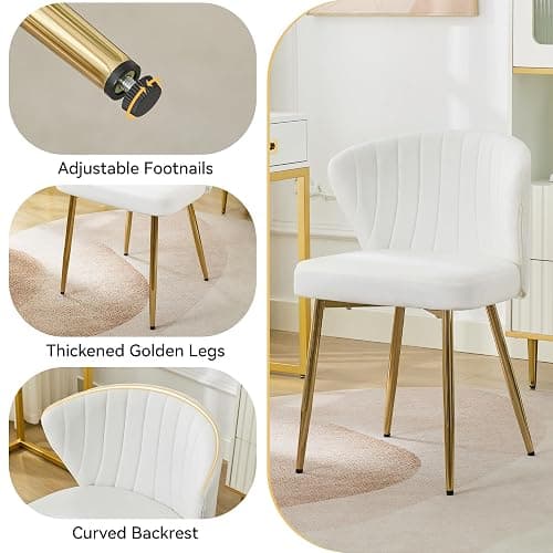 WUTUTUEE Velvet Vanity Chair, Modern Makeup Chair with Back Golden Legs, Small Cute Accent Chair for Vanity, Living Room, Bedroom, White thumbnail 4