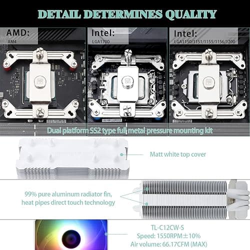Thermalright AssassinX120 SE ARGB White CPU Air Cooler, AX120 SE ARGB, 4 Heat Pipes, TL-C12CW-S PWM Quiet CPU Fan with S-FDB Bearing, for AMD AM4/AM5/Intel 1700/1150/1151/1200/1851 thumbnail 3