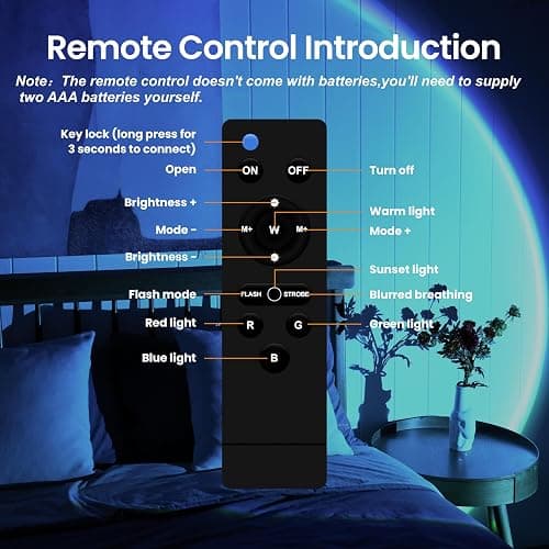 XEBKOR Sunset Projection Lamp with Remote/APP Control,Multi-Color LED Sunset Light Night Light,360 Degree Rotation Sunset Lamp for Photography/Party/Room Decor,Gifts for Christmas,Thanksgiving Day thumbnail 3