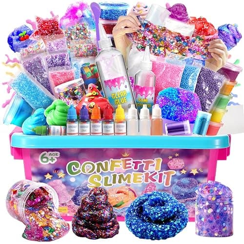 pokujyrt Confetti Slime Kit, Sparkling Slime Making Kit, DIY Craft Set with Clear Glue, Colors, and Decorations, Ages 6+ - Image 1