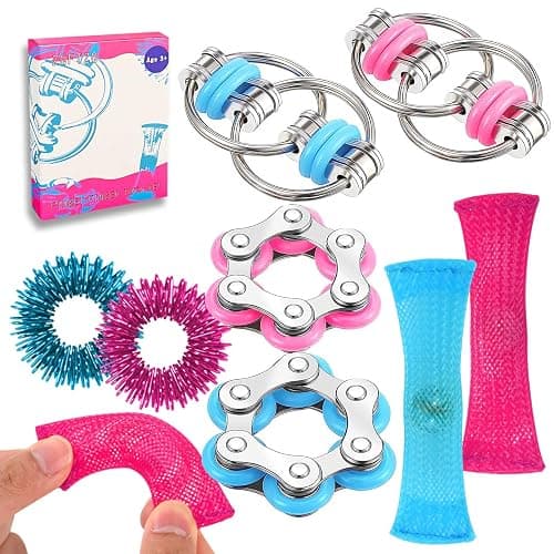 8Pcs Sensory Fidget Toys with Fidget Spinner,Spiky Sensory Finger Acupressure Rings Bike Chain Marble Mesh Fidgets Quiet Toys for Autism,Anxiety Toy Stocking Stuffers Gift for Boys Girls - Image 1