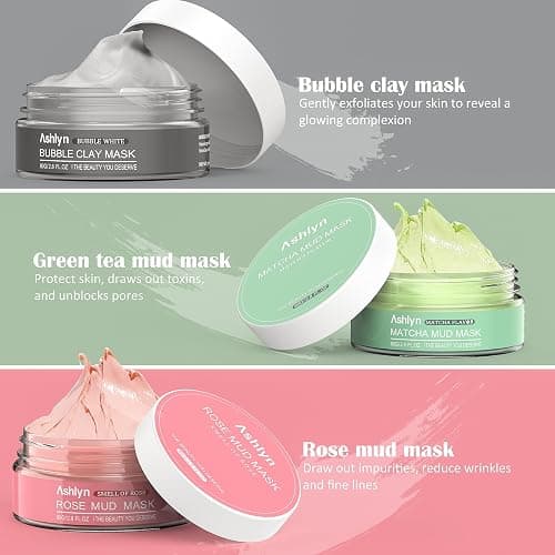 Ashlyn 3 PCS Clay Mask Set, Green Tea Clay Facial Mask, Rose Face Masks Skincare, Dead Sea Bubble Deep Cleanse Mask, Organic Facial Masks for Women, Face Mask Skin Care Set Gifts for Girls Teens thumbnail 2