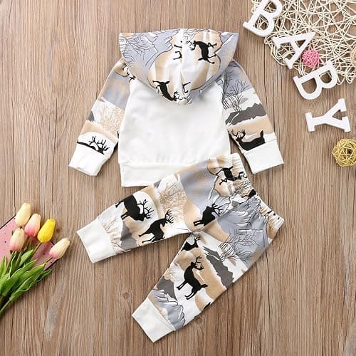 2Pcs Baby Boys Hoodie Tops Pants Set Dinosaur Deer Print Sweatsuit Fall Winter Outfits thumbnail 7
