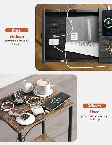 Nicehill Side Table with Charging Station, Narrow End Table with USB Ports, Outlets, Fabric Bags, Storage Shelf, Narrow Bedside Table for Small Rooms, Bedroom, Living Room, Classic Black thumbnail 7