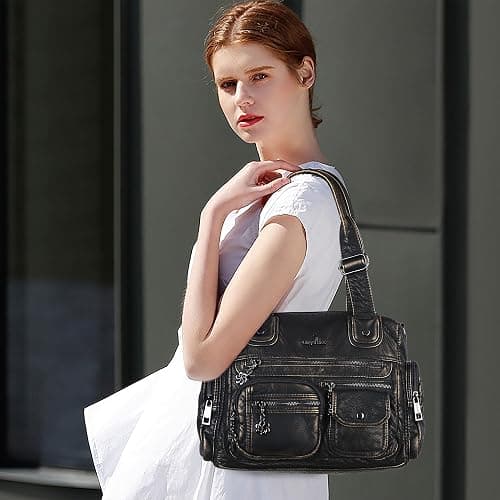 Angel Kiss Large Purses for Women Multi Pocket Hobo Handbag Ladies Tote Satchel Bag Soft Leather Shoulder Bag - Bronze thumbnail 2