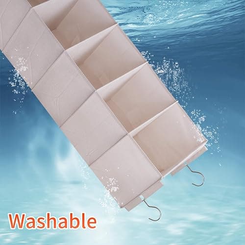 tulinstiraga Large Hanging Sweater Organizer for Closet,Collapsible 6-Shelf Hanging Closet Shelves with Drawers, Washable (Beige -6 Shelf-1 d) thumbnail 6