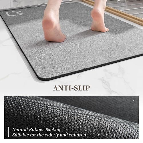 Bathroom Runner Mat Rugs Long Diatomite Stone Bath Mat Large Super Absorbent Diatomaceous Earth Bath Mat Non Slip Rubber Backed Fast Dry Shower Mat Thin Bathroom Rugs Floor Mat,15.7"x47.2",Grey thumbnail 4