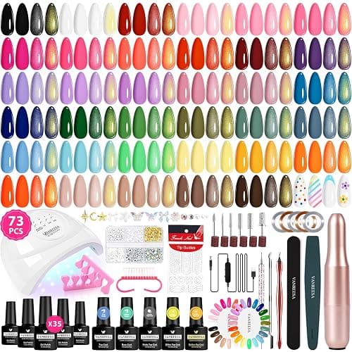 VANREESA 73 Pcs Gel Nail Polish Kit with U V Light and Nail Drill Kit 35 All Seasons Colors Nail Polish Set with Base Coat & 4 Effects Top Coat Gel Polish Nail Set Complete Nail Kit Gifts for Women - Image 1