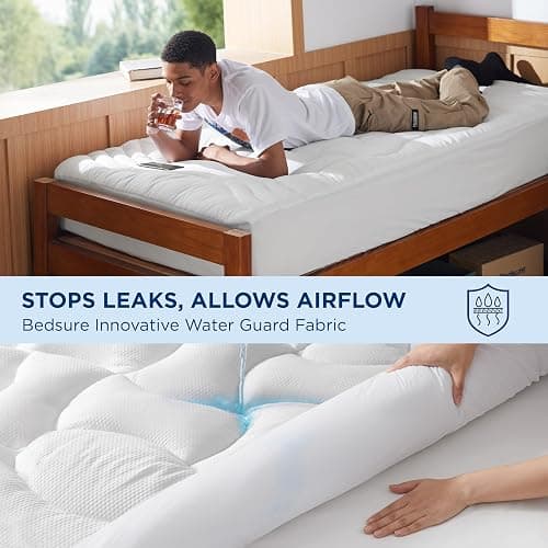 Bedsure Twin XL Mattress Protector Waterproof - Extra Long Twin Waterproof Mattress Topper Pad for College Dorm Essentials, Noiseless Bed Cover Padded with 8-21 Inches Deep Pocket,White, 39x80 Inches - Twin XL - White thumbnail 3