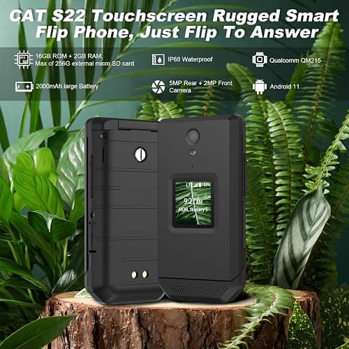 Unifone S22 Rugged Flip Phone Unlocked (16GB) 2.8'' Touchscreen Smart Cell Phone Android 11, IP68 Water Resistant, 4G LTE GSM Single Sim (Black) thumbnail 2