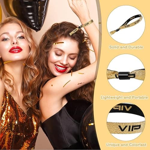 JABNOW 60 Stück Stoff Einlassbänder, Schwarze Goldene Eintrittsbänder, Einstellbar Party VIP Armbänder, Festival Identifikation Bänder, Eventbänder für Konzerte Geburtstag Kino Hochzeit thumbnail 2