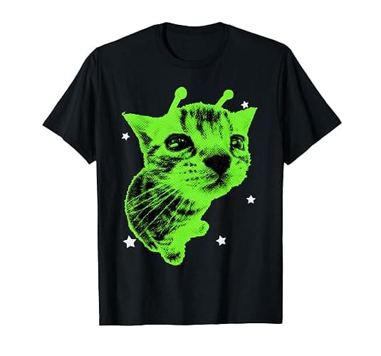 Y2K Alien Cat Meme Retro Silly Cat Vintage Space Kitty Funny T-Shirt - Image 1