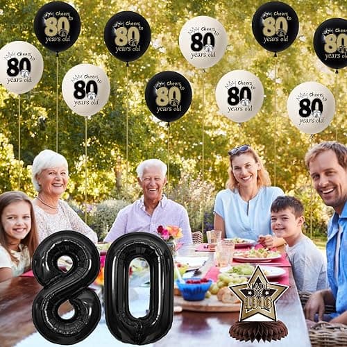 DARUNAXY Vintage 1946 80th Birthday Party Decorations for Men Women(30PC) | Vintage Back in 1946 Banner, Black 80 Number Balloons & Cake Topper, 80 Birthday Honeycomb Hanging Swirl Party Supplies thumbnail 6