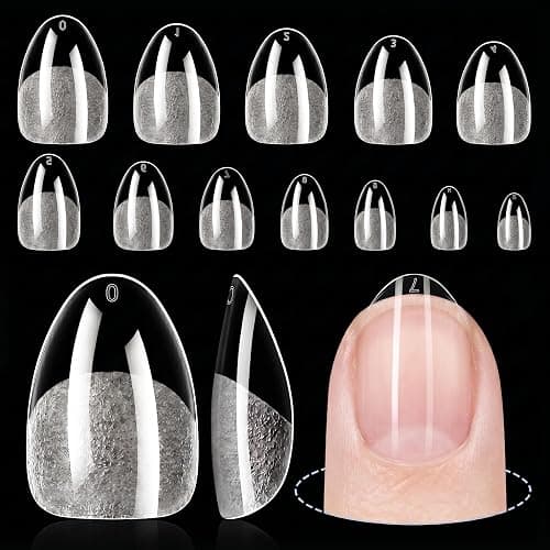 TOMICCA Extra Short Almond Nail Tips 192Pcs Short Nail Tips 12 Sizes | Almond Nail Tips, Full Cover Half Matte Pre-shaped Clear Acrylic Nails, Gel Nail Extension Tips for Beginners & Professional - Image 1