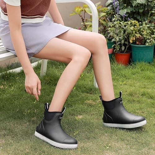 CKWLXQY Women's Deck Boots, Waterproof Ankle Rain Boots with Anti-Slip Traction, Rubber Garden & Fishing Boots for Boating, Camping, Farming & Outdoor Work thumbnail 2