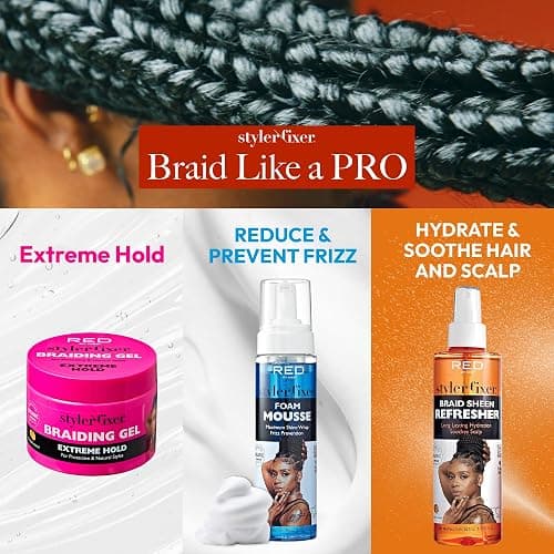 Red by Kiss Braiding Gel Extreme Hold Styler Fixer for Box Braids & Cornrows, Hydrating, Conditioning, Long-Lasting Frizz Control, 4C Moisturizing, Nourishing High Shine (6 fl. oz.) thumbnail 5