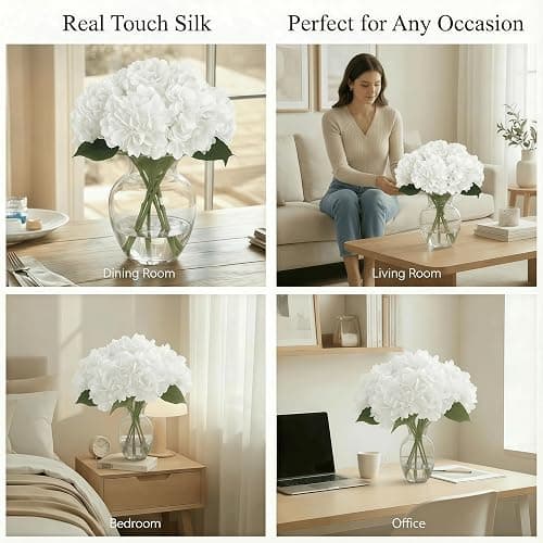 WFYTHMFLS Artificial Flower Hydrangea Fake Hydrangea, Used in The Center of The Family Bathroom Desk Shelf or Wedding Bouquet Decoration, Contains 6 White Branches thumbnail 7