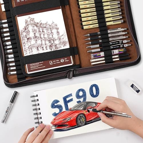 Nicpro 58 PCS Art Drawing Supplies Kit in Leather Case, Art Mechanical Pencil Set with Metal Drafting Pencil 0.3 & 0.5 & 0.7 & 0.9 & 2mm, 12 Micron Pen, Sketch Book, 30 Tube Lead Refills for Sketching thumbnail 5