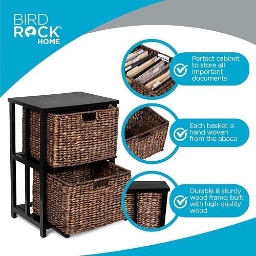 BIRDROCK HOME 2 Tiered File Cubby w/Wood Top - File Cabinet, Home Office Storage, Nightstand, Decorative Wooden Organizer | Desk, Modern Table, Shelves, Side Table, Craft Furniture - Brown Wash thumbnail 6