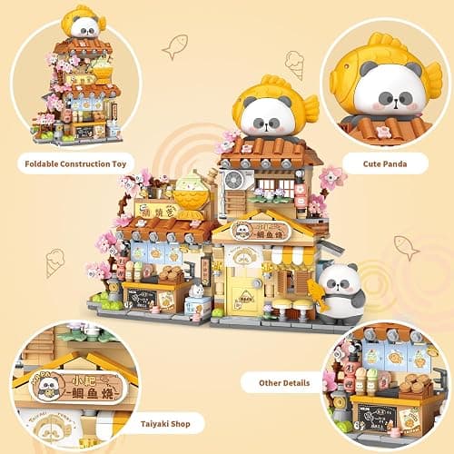 Japanese Street View Taiyaki Shop Mini Building Blocks, MOC Creative Building Toys Cute Panda Building Set for Kids 6-12, Simulation Architecture Construction Toy, Gift Idea for Kids Adults (858 PCS) thumbnail 3