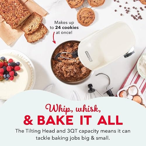 Dash 3.5QT Tilt-Head Stand Mixer - Electric Stand Mixer with Stainless Steel Bowl and Splash Guard For Baking - Cream, 3.5-Quart thumbnail 3