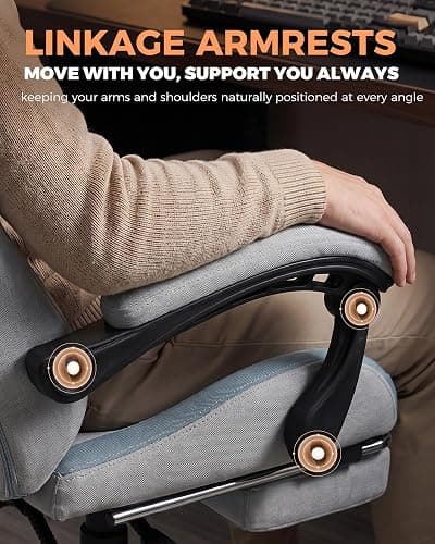 GTPLAYER Gaming Chair with Foot Rest & Pocket Spring Cushion, Ergonomic High Back Computer Desk Chair with Headrest & Lumbar Support for Back Pain Relief, Breathable Fabric, Mist-Blue thumbnail 6