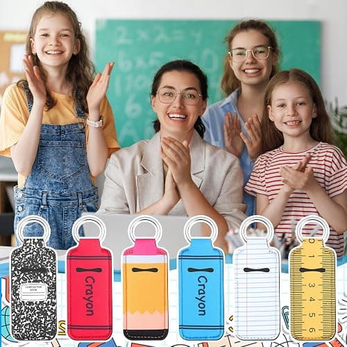 Yeyeplum 12 Pcs Back to School Lipstick Holder Keychains Bulk 6 Style | Lip Balm Case Sleeve for Women Purse Accessories, Teacher Appreciation Gifts Party Favors, Pocket Design with Keyring thumbnail 4