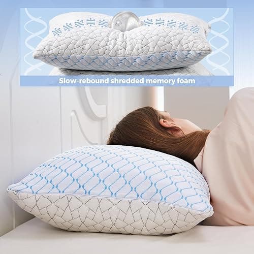 puredown King Size Pillows Set of 2, Shredded Memory Foam Pillows, Cooling Pillow King 2 Pack, Foam Pillow for Sleeping, Adjustable Firm Bed Pillow for Side, Back and Stomach Sleepers thumbnail 4