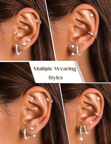 Jstyle Hypoallergenic 14K Gold Plated Stud Hoop Earrings for Women - Surgical Stainless Steel Earrings Trendy Small Hoops Cartilage Earring Stacks Huggie Earring Set for Multiple Piercing Jewelry thumbnail 4