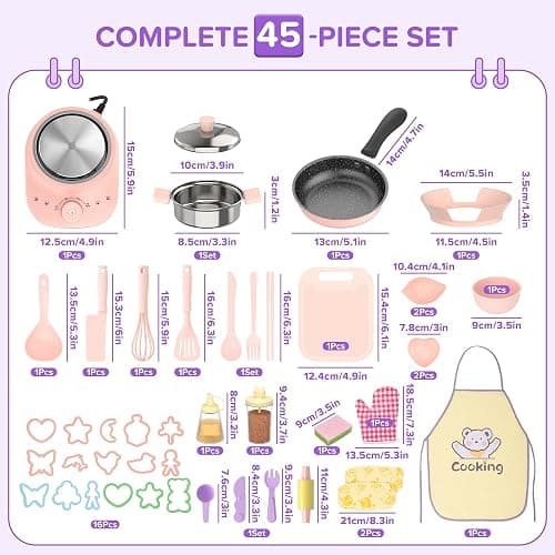 Gotoofun Kids Real Cooking Set with Mini Electric Stove, 45 PCS Montessori Mini Cooking Set with Safe Knife & Kitchen Tools, Cooking Set for Beginner Chef Ages 6-12 Boys & Girls thumbnail 2