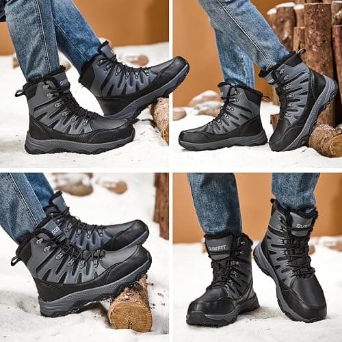 Suiyfit Snow Boots for Men Waterproof Mid Calf Winter Hiking Boot Durable Warm Fur Lined Boot Non-Slip Warm Climbing Shoes thumbnail 2