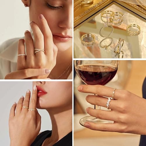 Dochais Gold Rings for Women, 14K Gold Plated Cubic Zirconia Ring Set Thumb Rings for Women Wedding Rings Ladies Rings Gold Stacking Rings Engagement Rings Promise Ring thumbnail 4