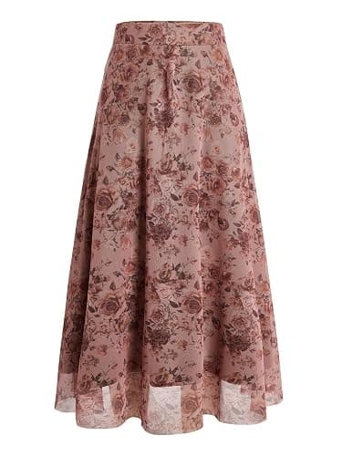 Verdusa Women's Y2k Gothic Flowy Skirts Boho Floral Print Mesh Going Out Outfits Long Maxi Skirt - Image 1