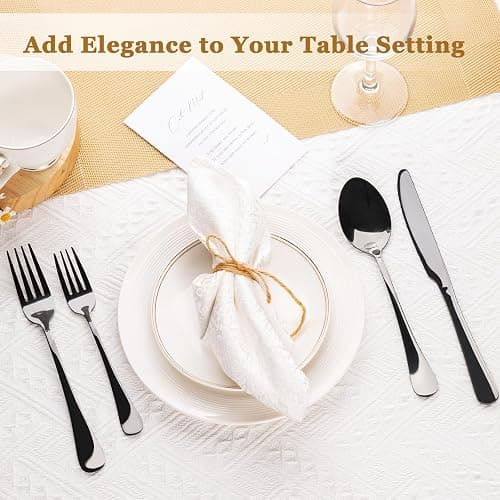 Astercook 24-Piece Black Silverware Set with Steak Knives Flatware Set for 4 Food-Grade Stainless Steel Cutlery Set Mirror Polished Utensils Set Include Spoons and Forks for Home Gifts for Women thumbnail 7