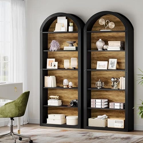 Tribesigns 6-Tier Black Arched Bookshelf, 77.16" Tall Arched Bookcase with Storage Shelves, Floor Standing Open Display Shelving Unit for Living Room, Bedroom, Home Office thumbnail 5