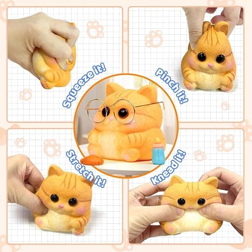 Reenovan Cat Squishy Toy, Soft TPR Stress Relief Sensory Squeeze Toys, Cute Kawaii Desk Toy, Birthday Gift and Party Favor for Kids and Adults thumbnail 4