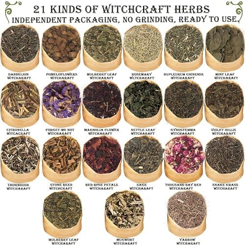 Witchcraft Supplies Kit, 86 PCS Wiccan Supplies and Tools, Include Dried Herbs, Crystal Jars, Colored Candles and Parchments, for Beginners Witches Pagan Altar Decor thumbnail 3