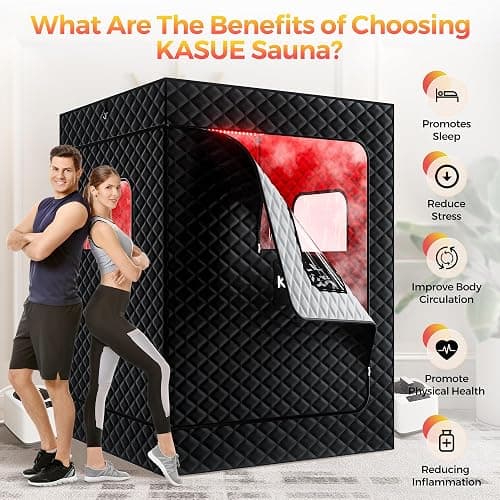 KASUE Upgraded 2 Person Sauna, Portable Infrared Sauna with 5-Layer Waterproof, 2 Steamers, 2 Folding Chair, 71”x 36”x 49” for Indoor, Outdoor, Gym, Spa, Carbon Black thumbnail 6