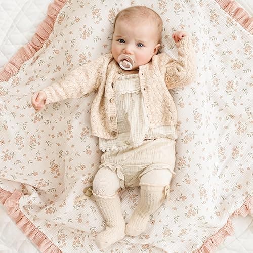 Konssy Flounce Muslin Baby Blankets, Cotton Crib Blanket for Baby Infant Toddler, Super Soft and Lightweight Nursery Blankets 40"x36" (Blossom) thumbnail 3