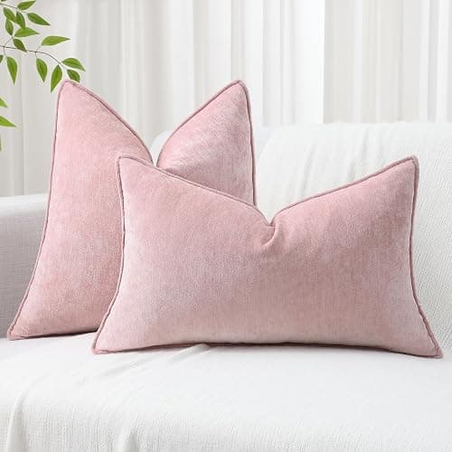 decorUhome Christmas Couch Throw Pillow Covers 18x18 Set of 2, Decorative Soft Euro Velvet Neutral Chenille Pillow Covers with Elegant Design for Sofa Bed Living Room Home Decor, Blush Pink thumbnail 7
