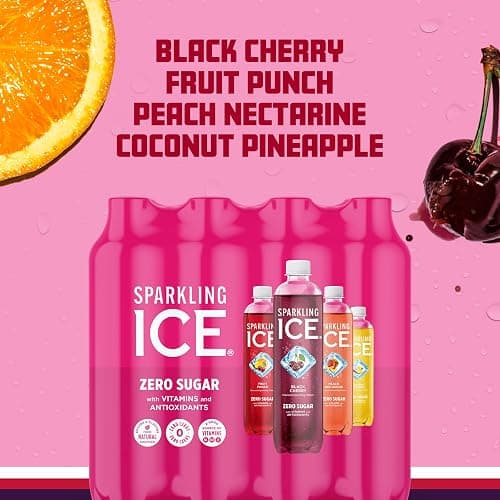 Sparkling Ice Pink Variety Pack, Flavored Sparkling Water, Zero Sugar, and Vitamins and Antioxidants, 17 fl oz, 12 count (Black Cherry, Peach Nectarine, Coconut Pineapple, Fruit Punch) thumbnail 4