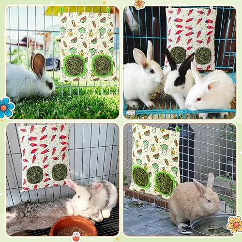 UPINS 2 Pack Guinea Pig Hay Feeder,Rabbit Hay Bag Hanging Hay Holder for Guinea Pig Cage Hay Feeder for Bunny Rabbits Chinchillas Hamsters Small Pets and Animals thumbnail 7