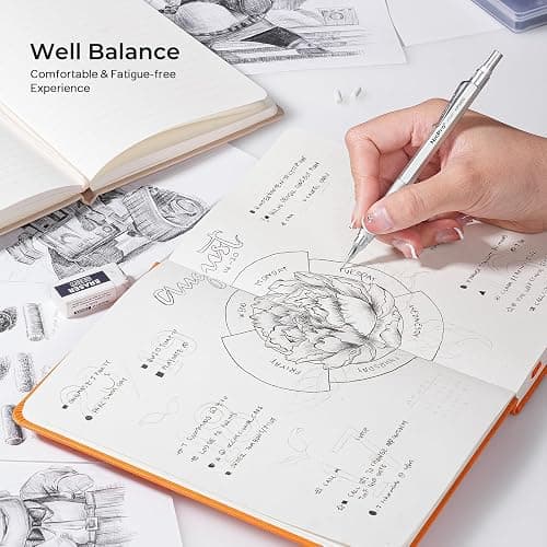 Nicpro 45PCS Black & Silver Metal Mechanical Pencil Set in Leather Case, Art Drafting Pencil 0.5, 0.7, 0.9 mm, 2mm Lead Holders for Sketching Drawing With 27 Tube (6B 4B 2B HB 2H 4H Colors)Lead Refill thumbnail 6