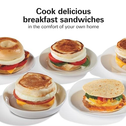 Hamilton Beach Dual Breakfast Sandwich Maker with Timer, Ready in 5 Minutes, Removable Dishwasher Safe PFAS-Free Non-Stick Egg Cooker Ring, Silver (25490MNA) thumbnail 5