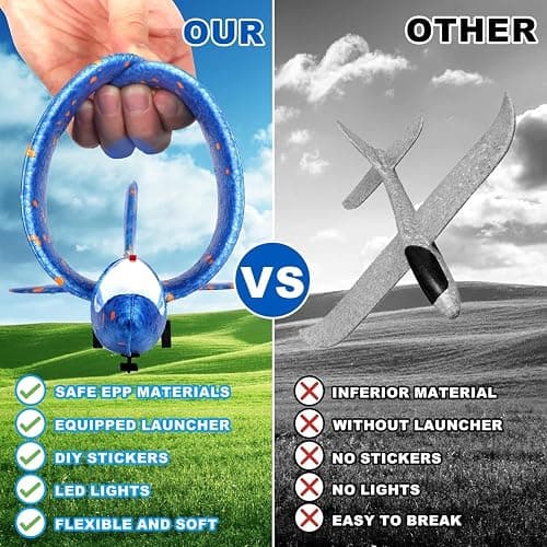 3 Pack Foam Airplane Launcher Toy with 3 DIY Stickers, 12.6" Glider Led Plane, Catapult Plane Boy Toys, Outdoor Sport Flying Toys for Kids Birthday Gifts for 4 5 6 7 8 9 10 11 12 Year Old Boys Girls thumbnail 7