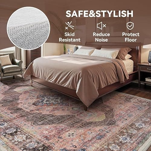 Pink Brown 6x9 Area Rugs for Living Room Bedroom Rug Girl Nursery Rug Washable Soft Study Room Dining Room Rugs Carpet Water Repellent Easy Care Non Slip thumbnail 2