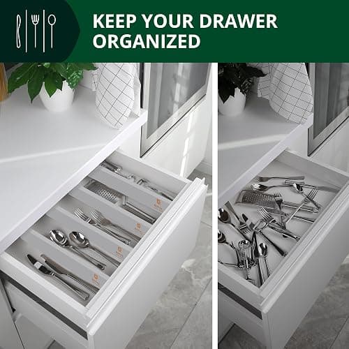 ROYAL CRAFT WOOD Adjustable Bamboo Drawer Dividers Organizers - Expandable Drawer Organization Separators For Kitchen, Dresser, Bedroom, Bathroom and Office, 4-Pack (Large (up to 22")) (Gray) thumbnail 8
