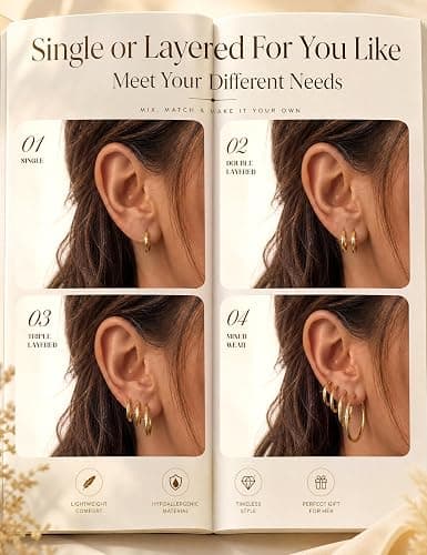 5 Pairs 925 Sterling Silver Post Hoop Earrings for Women, Hoop Earring Set | Small Medium Large Hoop Earrings,12-60mm Sizes,14K Gold Plated & Silver Hoops,Lightweight Stackable Earrings, Hypoallergenic thumbnail 5
